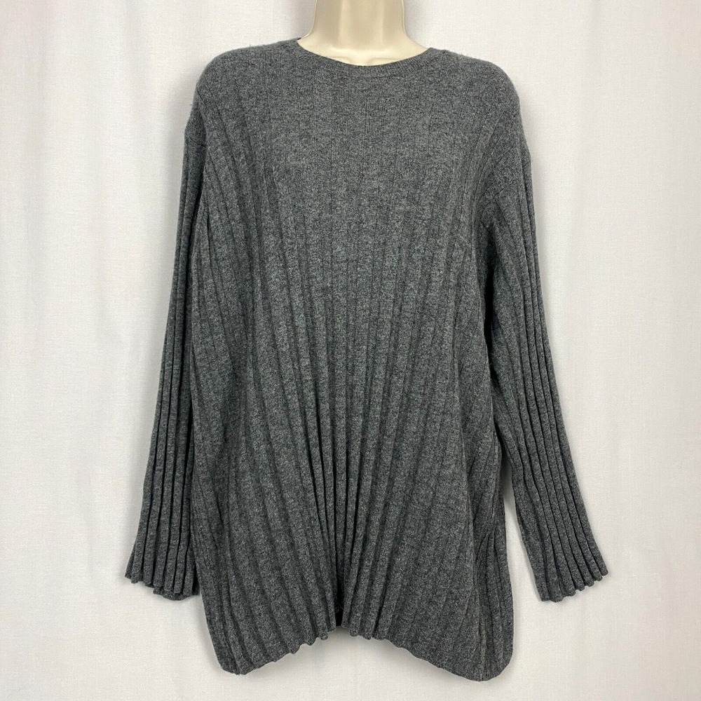 Zara Cashmere Wool Blend Sweater‎ Womens Large Medium Gray Ribbed Knit Oversize